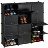 Relaxdays Scarpiera in Plastica, 24 Scomparti Chiusi con Ante, Scaffale Porta Scarpe, HxLxP: 125 x 125 x 31,5 cm, Nero