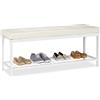 Relaxdays Panca Scarpiera XXL Imbottita con finta pelle, Aperta, Ripiano per Scarpe, Metallo, Bianco, 49 x 115 x 40 cm