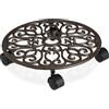 Relaxdays Sottovaso con Ruote, Carrello Portavasi Rotondo, Ghisa, sotto Vaso, Interni e Esterni HxD 7,5x33,5 cm, Marrone