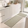 URMONA Set Tappeti Bagno 2 Pezzi Grandi, 50×121 cm + 43×61 cm, Tappetini Antiscivolo, Tappeto Doccia Stile Boho, Decorazione Bagno, Soggiorno e Camera (Verde Bianco)