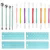 Juyibaao Set di 17 strumenti per la decorazione di torte fondente, bastoncini a doppia estremità, penna per scolpire palline, raschietti per la texture della torta, kit fai da te per pasta di zucchero, glassa