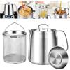 UESJKHOA 2L Filtro Olio In Acciaio Inox, Contenitore Grasso Bacon con Filtro & Cestello Friggitrice, 2 In 1 Filtro Olio Pot, Colino, Separatore Olio Storage Gadget Da Cucina