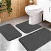 Meenewching Set di 3 tappetini da bagno con retro antiscivolo, morbidi tappetini da doccia, lavabili e ad asciugatura rapida, per doccia, WC e bagno, 50 x 80 + a forma di U 50 x 60 + 40 x 60 cm, grigio scuro