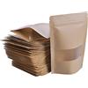 Anseom Sacchetti di Carta Kraft con Finestra 100 Pezzi, Buste Carta Alimenti Sacchetto Carta Kraft Autosigillante con Chiusura a Zip per Frutta Secca Biscotti Caramelle e Caffè in Grani