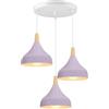 iDEGU 3 Luci Lampadario a Sospensione Retrò LED Lampada a Soffitto in Legna Metallo Moderna Lampada a Sospensione Stile Scandinavo Plafoniera per Soggiorno Camera Sala da Pranzo (Viola, Rotondo)