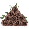 DuHouse 10 rose finte fiori di seta artificiali fiori di rosa finto fiore lunghi steli bouquet per organizzare matrimoni centrotavola festa casa decorazione cucina (marrone moka)