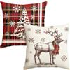 Artoid Mode Set di 2 federe decorative per cuscini da divano, motivo a quadretti, albero di Natale, renna e fiocchi di neve, 45 x 45 cm