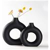 Sawoake Set di 2 vasi in ceramica a ciambella nera per decorazione moderna della casa, vasi rotondi erba della pampa, neutri boho nordic mi