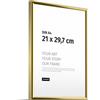 JUNOMI® Cornice portafoto A4 (21 x 29,7 cm), alluminio oro lucido elegante - profilo slim, vetro acrilico antiurto, appendiatura orizzontale e verticale