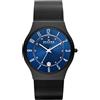 Skagen Orologio Sundby in titanio per uomo, Movimento al quarzo a tre lancette con cinturino in acciaio o in pelle, 37 mm, Nero e blu