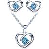 Yumilok-Collana con ciondolo per donna S925 argento sterling semplice cuore vuoto amore zircone orecchini a bottone in argento sterling combinazione set moderno e bello(blu)