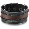 COOLSTEELANDBEYOND Multi-Fila Cuoio Braccialetto Marrone Nero, Uomo Donna Largo Intrecciato Cuoio Avvolgere Bracciali, Minimalista