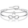 Clearine Braccialetto con lettera e zirconi cubici personalizzabile, con simbolo infinito, per donne e ragazze, 18 cm, Ottone Zirconia cubica,