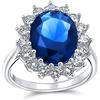 Bling Jewelry Anello di fidanzamento ovale in stile vintage con cocktail, dichiarazione 4CT, zircone cubico blu reale simulato zaffiro AAA CZ, corona halo per donne in argento sterling .925