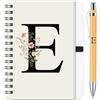 BBTO Set di Quaderno e Penna Personalizzati con Iniziale E, Quaderno a Spirale Floreale B6 con Penna in Bambù Lettera Regalo per Donne e Uomini Natale Compleanno San Valentine Amica Collega Maestre