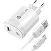 Leyf 38 W USB A tipo C 2 in 1, caricatore a 2 porte, compatibile con tutti i modelli di cellulari e tablet, caricabatterie rapido QC 3.0, iPhone iPad Samsung Galaxy Xiaomi Huawei, cavo di tipo C