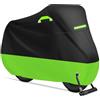Kulamo Telo Coprimoto Esterna Impermeabile, Telo Moto da Esterno Interno, Copri Moto 190T, Copertura Moto Antipolvere Protezione UV con Foro per Lucchetto Fibbia Antivento, 245x105x125cm (Nero+Verde)