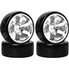 KINGCOO - Ruota e pneumatici per auto, 4 pezzi, 63 mm, in plastica, per Tamiya HSP HPI Kyosho 1/10 On-Road Racing Driften, 6 fori argentati