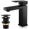 BOOXELY Rubinetto per bagno nero con scarico pop-up, rubinetti rettangolari con altezza 164 mm, rubinetto da bagno, miscelatore monocomando, G3/8