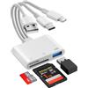 Denlane Lettore di schede SD multifunzionale per dispositivi iPhone Lightning/USB-C/USB-A - Adattatore per schede SD e Micro SD con porta USB OTG, supporta schede SD/Micro SD/SDHC/SDXC/MMC