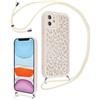 Kueqeay Cover con Cordino per iPhone 11 6,1", Aesthetic Leopardata Motivo Bianco Custodia con Laccio Tracolla Cordoncino Morbida TPU Silicone AntiGraffio Antiurto Bumper Protettiva Case, 02