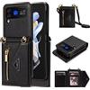 Jeelar ESONG Cover per Samsung Galaxy Z Flip 4,con 4 Porta Carte Slot/Chiusura Magnetica,Antiurto Flip Wallet Protettiva Case con supporto/Laccio Tracolla,Custodia in pelle PU premium-Nero