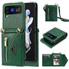 Jeelar ESONG Cover per Samsung Galaxy Z Flip 3,con 4 Porta Carte Slot/Chiusura Magnetica,Antiurto Flip Wallet Protettiva Case con supporto/Laccio Tracolla,Custodia in pelle PU premium-Verde