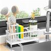 Cisily - Supporto per spugna per lavello da cucina, con porta spazzole rialzato, organizer in acciaio inossidabile 304 antiruggine, per dispenser di sapone, colore bianco