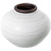DRW Vaso da tavolo rotondo in ceramica bianco beige lucido e bocca in marrone scuro 30x40x40 cm