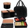 Yuhtech Bento box giapponese a 2 ripiani, portapranzo bento box con scomparti, contenitore per zuppe con posate, cucchiaio, coltello, forchetta e borsa termica, colore: nero