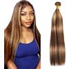 Lakaisa Straight Human Hair Bundles P427 Highlight Blonde Human Hair Extensions Capelli Naturali Umani Donna Extensions Sew in Hair Single Bundle Real Hair Low Shedding for Woman 20 Pollici