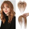 Benehair Toupet Capelli Donna Veri con Clip 5x12cm French Frangia Clip Capelli Veri Fatto a Mano Extension Clip Capello Naturali con Frangia, 9g Marrone Chiaro #06