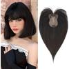 Benehair Toupet Capelli Donna Veri con Clip 8x11cm Frangia Clip Capelli Veri Umani Extension Clip Capelli Naturali con Frangia, 21g 28CM Nero Naturale #1B