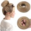 MY-LADY Chignon Finto per Capelli Veri- Cerchio Elastico Dritto Marrone Chiaro/Biondo - Facile Updo Naturale per Donne Ragazze 30g Liscio