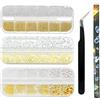 Scettar Set di 3 perline per nail art, con strass e sfere di metallo, oro e argento, con 12 griglie e mezze perle da 0,6 - 5 mm, set di decorazioni per unghie 3D e pietre per unghie fai da te