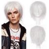 S-noilite Unisex Parrucca Corta Lisci Cosplay Anime Costume Capelli Coda Ondulata Parrucche Complete per Donne Uomini Maschili Halloween Festa in Maschera,Bianco