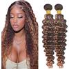 Lakaisa Deep Wave Capelli Naturali Umani Donna Extensions Human Hair Bundles Sew in Hair P430 Highlight Brown Real Hair Extensions 2 Bundles Unprocessed Minimal Smell for Woman 28 28 Pollici