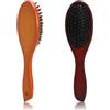 LOLANIUT Set di 2 spazzole eleganti, spazzola per capelli di cinghiale, spazzola setole cinghiale in legno con setole di cinghiale per donne e uomini, capelli e barba, riduce la rottura e l'effetto crespo
