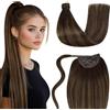 LaaVoo Coda Capelli Extension Veri 45 cm 80g Remy Umani Lisci Castano Scuro Balayage Marrone Chiaro Coda Extension Capelli Veri Con Clip #2/8/2