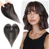 S-noilite Topper Capelli Umani per Donne, 13g Capelli Veri con Frangia, 27CM Frangia Fermaglio per Capello, Umani Toppers con 9x12CM Base in Pizzo, Topper Capello Veri per Diradati, Noir Naturel #1B