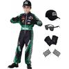 Dzorim Costume da Pilota di Auto, Abbigliamento per Piloti da Corsa, Dress Up con guanti Occhiali da sole Berretto (Verde, 130)