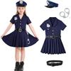 LOLANTA Costumi Polizia Bambina Uniforme Abito Poliziotto Set Carnevale Costume di Halloween Giornata Mondiale Delle Professioni Cappello+Cintura+Manette, Blu scuro, 12-13 anni, XL