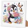 Arttoplus Diamond Painting per bambini e bambine con cornice, pinguino, Diamond Painting per bambini a partire dai 4, 5, 6, 8, 10 anni, pinguino, set di pittura con diamanti 5D, per regalo e