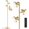SIBRILLE Lampada da Terra Salotto 36W, 2500LM Piantana Lampada da Terra con Telecomando, 2700K-6500K Dimmerabile Lampade da Terra LED 3 Luci Individuale Controllo per Soggiorno, Lettura e Ufficio,Oro