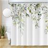 Uiiooazy Tenda Doccia Antimuffa, Tenda da Doccia 180x180cm Eucalipto Foglie Verde Salvia Fiori Rosa Bianco Tende da Bagno Tessuto Lavabile Impermeabile Poliestere Tende Vasca da Bagno con 12 Anelli