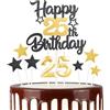 mciskin Set di candele torta per 25° compleanno oro nero,25° Decorazioni di compleanno per ragazzi,Candele numero 25 per torta,oro nero stella torta con d'argento per decorazioni di festa per ragazze ragazzi