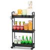 FoiiLiio Carrello Portaoggetti a 3 Livelli,Scaffale da Cucina Mobile,Carrello Bagno Salvaspazio,Carrellino Cucina Salvaspazio a Ruote,Carrello con Ruote per Ufficio,Bagno,Nero,38.8 x 12.5 x 65 cm