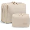 GOUNNU Beauty Case Donna 2 Pezzi Borsa da Trucco Beauty Case da Viaggio Impermeabile Borsa da Toilette Organizer Pochette Trucchi per Cosmetici Perfetto per Donne Ragazze (Beige)