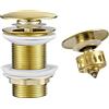 WOMAO Lavello per Lavabo Pop-Up Oro, Ottone Piletta Click Clack senza Troppo Pieno, Piletta Bidet con Cestello Filtrante Universale