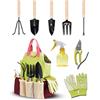 OulQinyhome Set di attrezzi da giardinaggio 9 Pezzi kit giardinaggio, Set Giardinaggio Regali da Giardino per donne e uomini, Include cesoie, rastrello da giardino e zappetta manuale